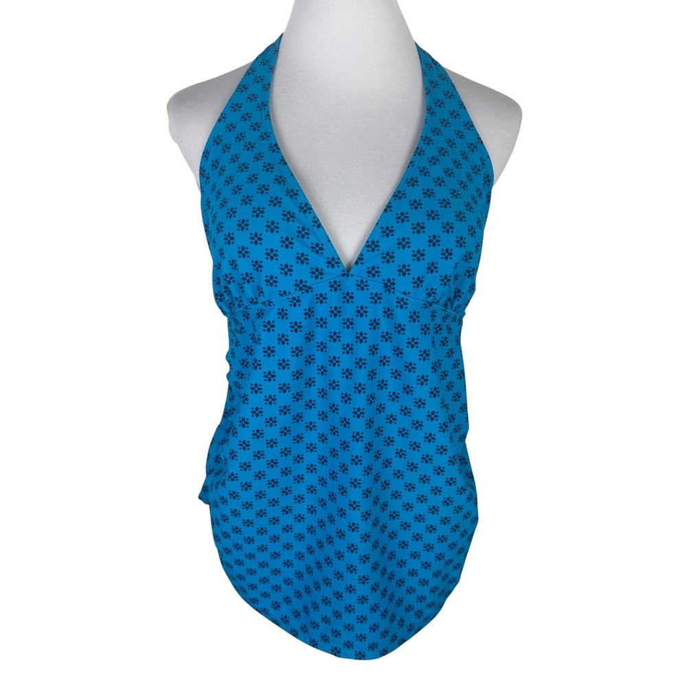 Old Navy Women's Large Blue Floral Halter Tankini Top Ruched V-Neck Swim